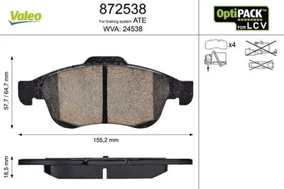 Produktbild von VALEO Bremsbeläge Satz Vorne für CITROËN BERLINGO (B9) 872538