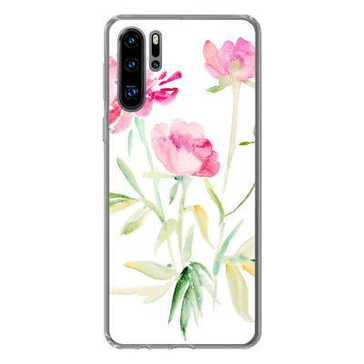 Produktbild von MuchoWow® Handyhülle Schutzhülle Hülle für Huawei P30 Pro Blumen - Aquarell - Rosa Silikon Softcase Handy Hülle - Schutzdeckel