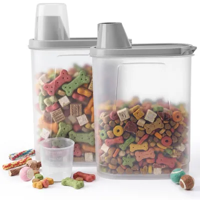 Productafbeelding van Voederbak hond - Luchtdichte voerbak - 2 x 2,3 liter - Grijs - Met maatbeker