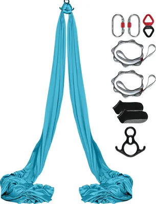 Obrázek produktu pro SucceBuy Aerial Silk & Yoga Swing, 11 yardů, sada pro vzdušnou jógu s nylonovou tkaninou 100gsm, kompletní vybavení a jednoduchý průvodce instalací, ideální pro fitness a kulturistiku, modrá barva