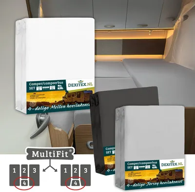 Produktbild von Dexitex Textilset 4-teilig mit Mittelmatratze – 2 Spannbettlaken-Set (4 Stück) + 1 Molton Matratzenschoner-Set - 1 Molton + 1 Hellgrau / 1 Anthrazit