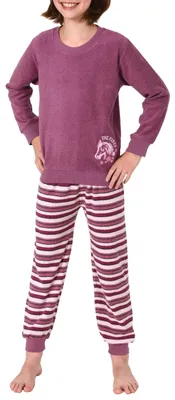 Produktbild von Mädchen Frottee Pyjama Schlafanzug langarm mit Bündchen und Pferd als Motiv - 291 13 571 ; beere , 134