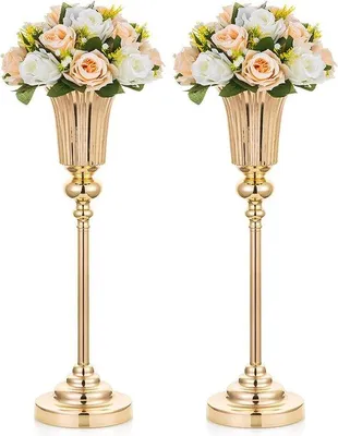 Productafbeelding van Famanu Metalen vaas, 54,6 cm - Hoogwaardige trompetvaas voor bruiloften en evenementen