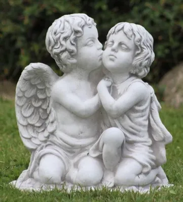 Produktbild von Casa Padrino Jugendstil Deko Skulptur 2 Engel Grau 45 x 25 x H. 39 cm - Elegante Deko Stein Figur - Garten Deko - Barock & Jugendstil Deko Accessoires