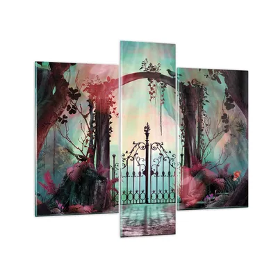 Produktbild von Bilder auf glas - 3 Teile - Fantasie Tor Garten - 95x80cm - Glasbilder - Wandbilder - Bilder - zum Aufhängen bereit - Wanddekoration aus Glas - Glas Bilder - Wandbild auf Glas - GCB95x80-4517