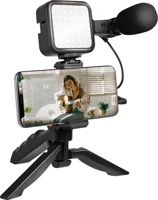 Produktbild von LogiLink Vlogger Kit mit LED-Licht, mit Mikrofon + Stativ für Smartphones von 11,93