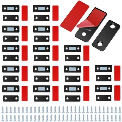 Zdjęcie produktu dla Bardzo cienkie zamki ze stali nierdzewnej do szafek - 16 sztuk - magnetyczne zatrzaski samoprzylepne - do drzwi przesuwnych - kuchnia - okna - szafy - kolor czarny