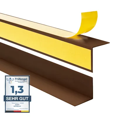 Produktbild von QUEST Winkelprofil Selbstklebend 35x18 mm, 1.5m PVC Kunststoff Winkelleiste Kantenschutz – für Innenecken mit Klebeband auf der Außenseite, braun