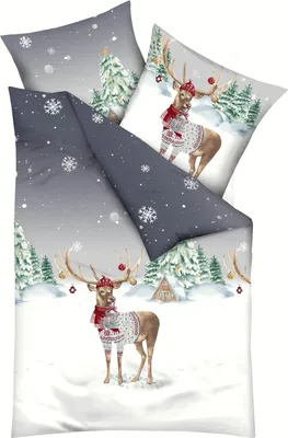 Produktbild von kaeppel Biber Bettwäsche 135x200 Weihnachtshirsch Winter Hirsch grau 0525-569