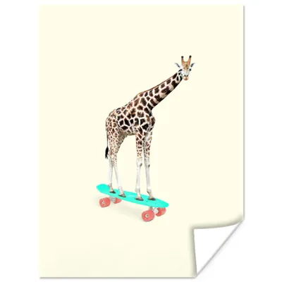 Produktbild von MuchoWow® Poster Giraffe - Muster - Skateboard - Rosa - Tiere 90x120 cm - Wohnzimmer