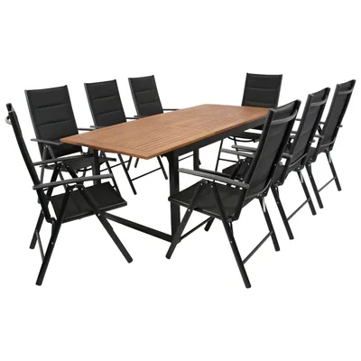 Produktbild von DEGAMO Gartengarnitur RIVELLO 9-teilig Alu anthrazit Akazie Kunstgewebe schwarz
