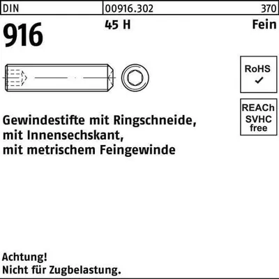 Produktbild von Reyher  Gewindestifte DIN 916 45 H M 16 x 1,5 x 20 (100 Stück)