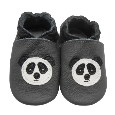 Produktbild von YIHAKIDS Baby Krabbelschuhe Leder 12-18 Monate, Lauflernschuhe mit Wildledersohle Jungen Mädchen Panda Schwarz Weiß