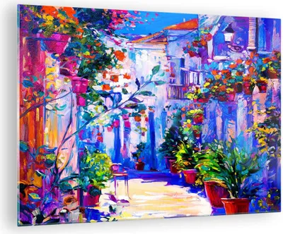 Produktbild von Bilder auf glas - Zuhause blumen straße himmel - 70x50cm - Glasbilder - Wandbilder - Kunstdruck - zum Aufhängen bereit - Wanddekoration aus Glas - Glas Bilder - Wandbild auf Glas - GAA70x50-2850