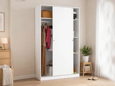 Immagine prodotto di Dmora Guardaroba 2 Ante Alyson 50x204h cm Bianco Bianco Lucido, Appendiabiti 2 Ante