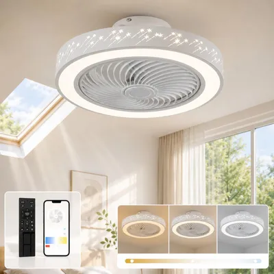 Image de Ventilateur de plafond de 46 cm avec éclairage - Ventilateur de plafond silencieux à moteur à courant continu avec télécommande via application et lam