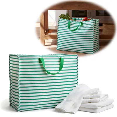 Produktbild von LS-LebenStil XXL Jumbo Bag Grün Weiß Gestreift 55cm Kunststoff Aufbewahrungstasche Einkaufstasche