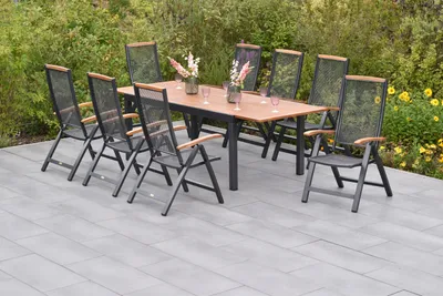 Produktbild von Merxx Gartenmöbel Set Tilos 9tlg., 8 Klappsessel, Ausziehtisch 180 (250) x 100 cm- Aluminium/Akazie