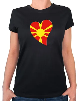 Produktbild von Huuraa Damen T-Shirt Mazedonien Flagge Herz S Black Bio Baumwolle Fairtrade Damenshirt Geschenkidee