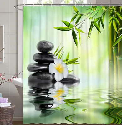 Image de Rideau de douche en bambou vert, résistant à la moisissure, 120 x 200 cm - Imperméable et facile d'entretien