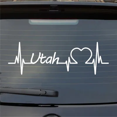 Produktbild von Heckscheibenaufkleber Utah Herzschlag Puls Staat State USA Liebe 55x18 cm Weiss Matt Auto Aufkleber Sticker