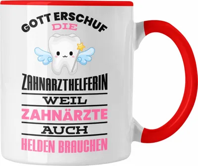 Produktbild von Trendation - Zahnarzthelferin Tasse Geschenk Lustig Zahnarzt Damen Kollegin Geschenkidee Zahnmedizinische Fachangestellte (Rot)