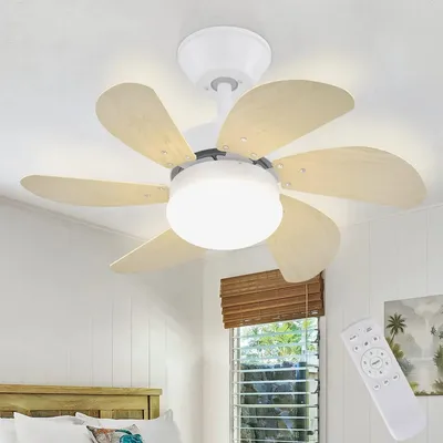 Obrázok produktu pre ZMH Stropný ventilátor so svetlom a diaľkovým ovládaním Tichý - stropné svietidlo 6 lopatiek Ø75 cm Ventilátor Časovanie Stropné svetlo Jedno svetlo Ventil