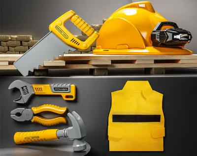 Produktbild von Werkzeug mit Schutzhelm und Taschenlampe