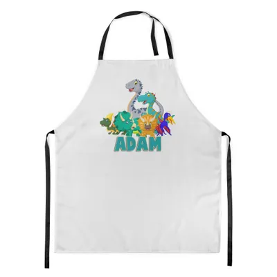 Produktbild von Personalisierter Kinderschürze Kind Malschürze Kunstkittel Kochschürze Apron Werkschürze mit einem motiv Weiß mit Namen Motiv Dinosaurier Team [074]