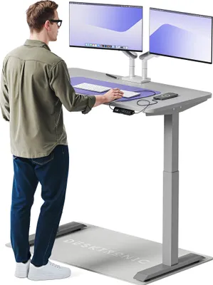 Produktbild von Desktronic HomeOne Elektrisch höhenverstellbarer Schreibtisch 120x60cm Grau/Grau mit Memory-Funktion, Anti-Kollisions Technologie, USB-A und USB-C-Ladeanschlüssen