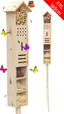 Produktbild von Insektenhotel mit Erdspieß, als Nisthilfe für Nützlinge, Garten, groß, stehend, Bienenhotel Wildbienen, Holz, 160 cm hoch, Natur