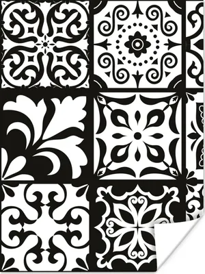 Produktbild von MuchoWow® Poster Muster - Schwarz - Weiß - Blumen - Abstrakt 90x120 cm - Wohnzimmer