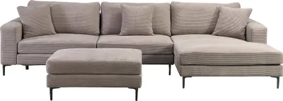 Image de Canapé HOME DELUXE BELLANO beige L 340 x 188 x 94 cm - Pouf : à droite | coussins décoratifs inclus Canapé en velours côtelé, canapé en L, canapé d'angle, tissu velours côtelé