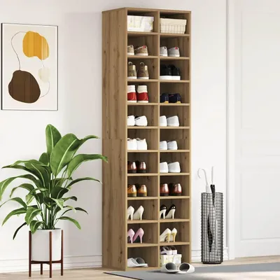 Image de Armoire à chaussures en chêne artisanal, dimensions 54x34x183 cm, fabriquée en panneaux de particules