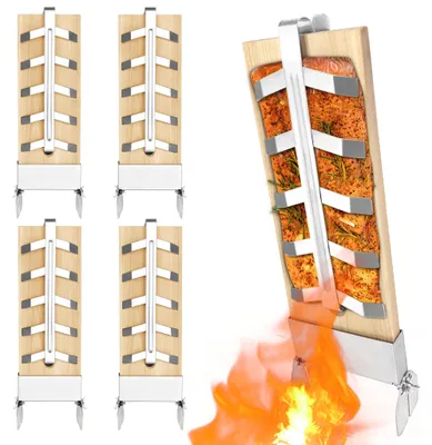 Zdjęcie produktu dla Zestaw desek do grillowania łososia, ze stalowym uchwytem, do użytku na grillu i w palenisku