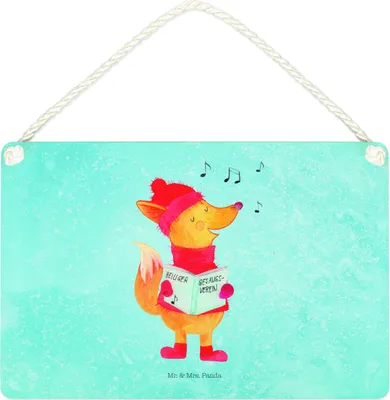 Produktbild von Mr. & Mrs. Panda wandtafel Fuchs Sänger DIN A4 - Eisblau - Geschenk, Winter, Türschild, Holzschild, kleine aufmerksamkeit, holzbild, Weihnachten, Schild, Heiligabend