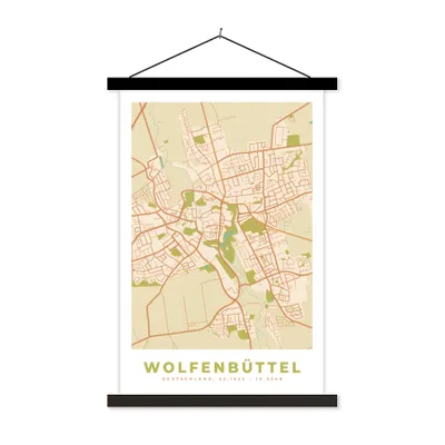 Produktbild von MuchoWow® Textilposter Wolfenbüttel - Karte - Stadtplan - Vintage 60x90 cm mit schwarzem Rahmen - Poster Wohnzimmer