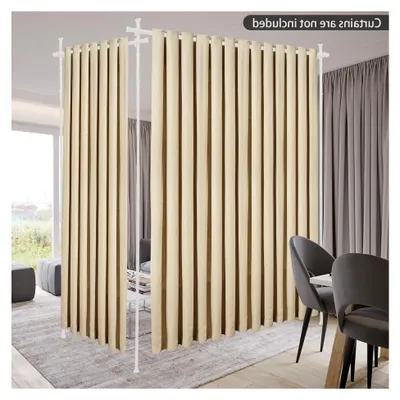 Produktbild von Raumteiler Paraventgestell mit flexibler Gardinenstange, höhenverstellbar, freistehend, teleskopisch für Schlafzimmer und Wohnzimmer (Weiß, fünf Stangen)