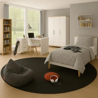 Produktbild von Velours Kinderteppich Joy Kids Schwarz Rund, Größe:200 cm Rund
