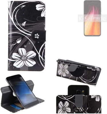 Produktbild von K-S-Trade Schutzhülle Handyhülle kompatibel mit Xiaomi Redmi Note 8T Hülle 360° Wallet Case ''Flowers'' Klapphülle Hülle schwarz-weiß 1x