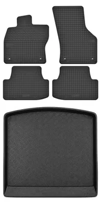 Productafbeelding van Rubberen automatten + kofferbakmat voor Seat Leon III 2014-2020 (stationwagen) – 5-delig, zwart, op maat – Wielganizator