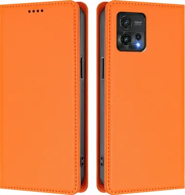Produktbild von Handyhülle für Motorola Moto G72, Kunstleder Klapphülle Stoßfeste Magnetische Hülle mit Ständer Orange