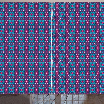 Produktbild von ARANDE Geometrisch Gardine, Abstraktes buntes Compositon von Form-Rauten streift und Dreieck-Muster, 280 x 175 cm, Mehrfarbig