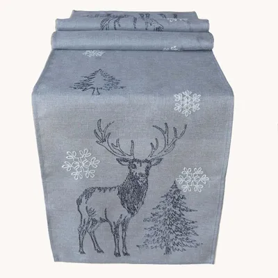 Produktbild von Tischwäsche mit Stickerei Elch und Weihnachtsbaum 40 x 140 cm