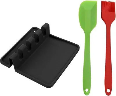 Image de Ensemble d'accessoires de cuisine : support en silicone, brosse de cuisine, spatule
