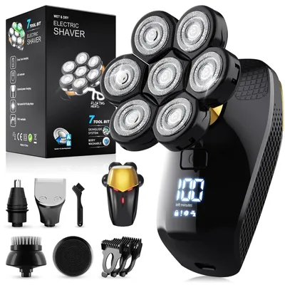 Produktbild von 7D Kopfrasierer für Glatze Glatzen Rasierer Herren Elektrisch Wiederaufladbar IPX7 Wasserdicht Pflegeset für Kopf Bart und Körper mit LED-Anzeige