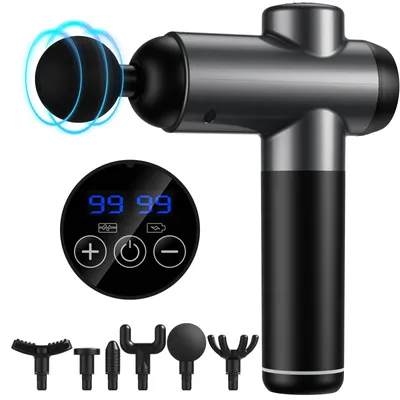 Produktbild von Massagepistole 99 Stufen, 6 Köpfe, LCD-Touchscreen, kohleschwarz, für Muskelschmerzlinderung