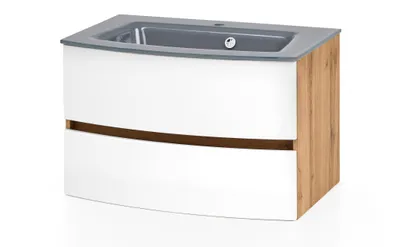 Produktbild von Waschtischunterschrank Kornel 80cm grau Waschbecken - Eiche/mattweiß