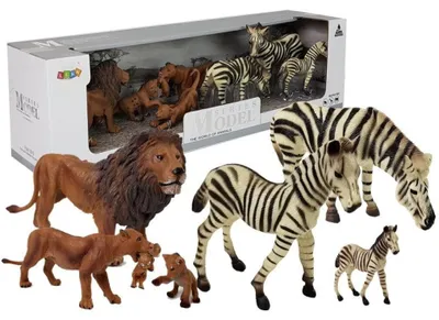 Obrázek produktu pro Afrika Divoká zvířata Lev Zebra Rodinná figurka Set