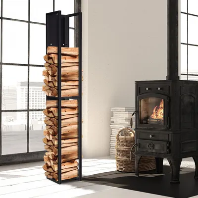 Zdjęcie produktu dla Półka na drewno kominkowe Peviasot, 25*25*160 cm, metalowa, do przechowywania drewna opałowego, idealna do salonu, stojak na drewno kominkowe